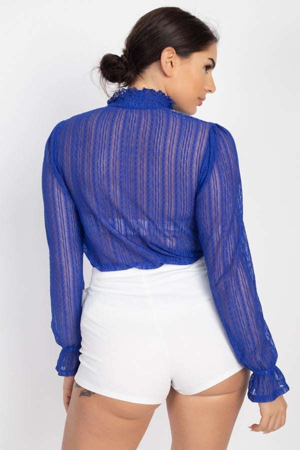 Ruffle Mock Neck Lace Top